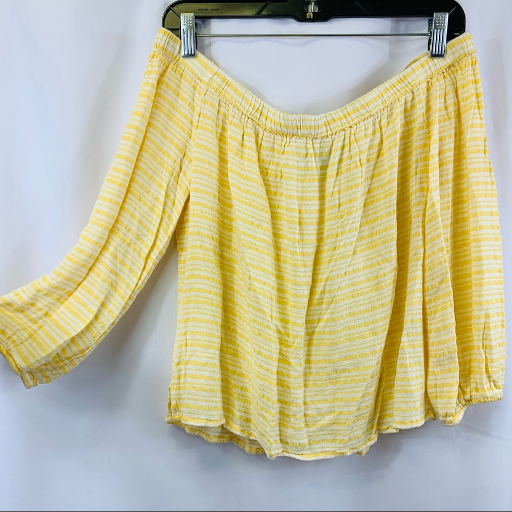 CeCe Yellow Striped Off the Shoulder Top Size S